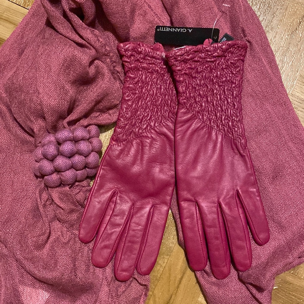 Leather Gloves. Berry color Lg - Picture 1 of 6